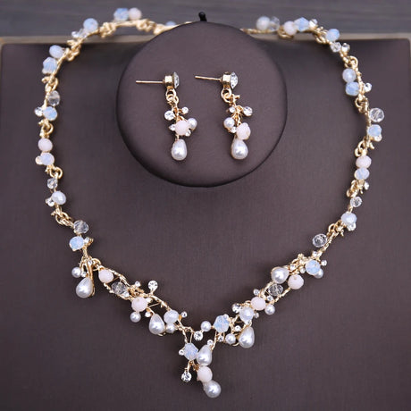 Princess Farfalla's Crystal Beads Pearl Butterfly Crown Jewellery Necklace Earrings Tiara Wedding Set