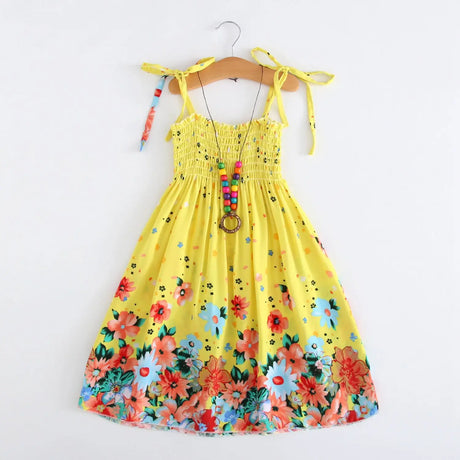 Summer Boho Girls Beach Dress 2 - 12 Years With Necklace Gift