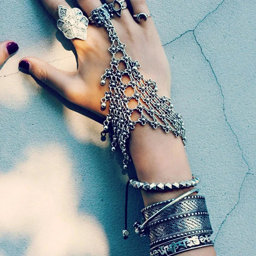 Bohemian Metal Lace Finger Bracelet Festival Turkish Slave Bracelets Gypsy Tribal