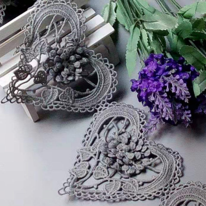 Ten Embroidered Cotton Lace Heart Flowers Lace Ribbon Trim