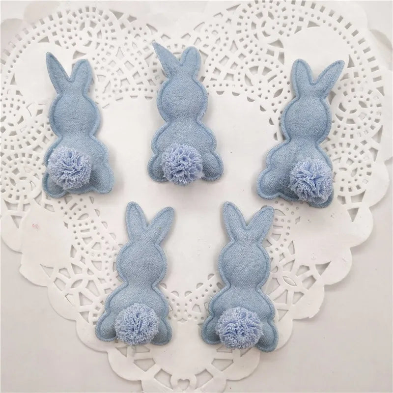20pcs/lot Felt Rabbit Shapes with Fluffy Tails Padded Appliqués DIY Crafts 2.8*5cm