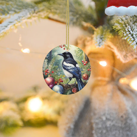 Magpie Ceramic Christmas Round Ornament