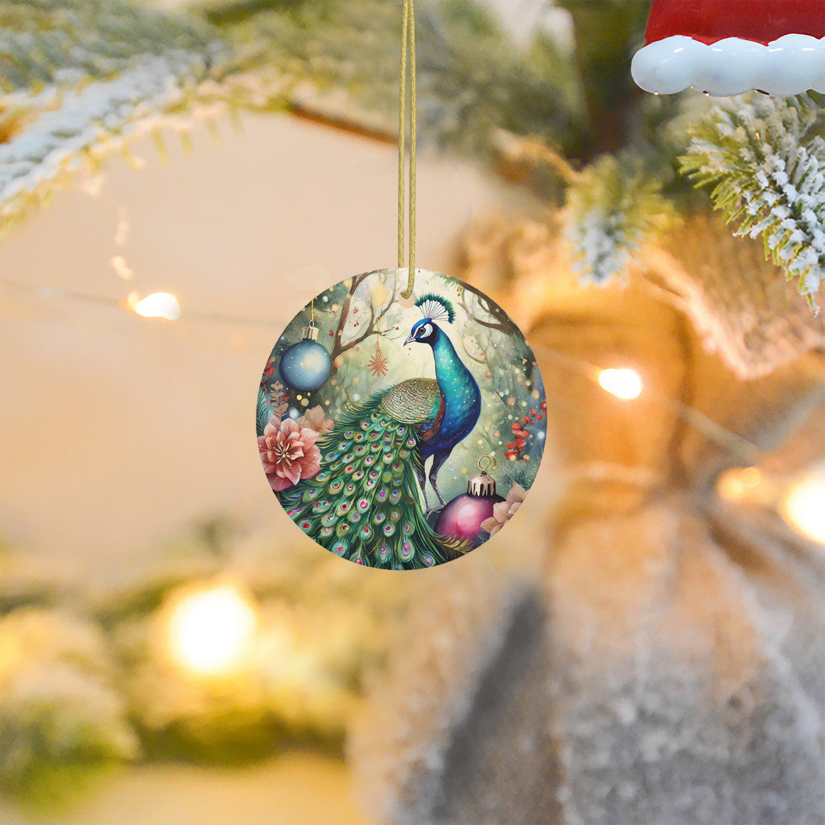 Woodland Peacock Ceramic Christmas Ornament