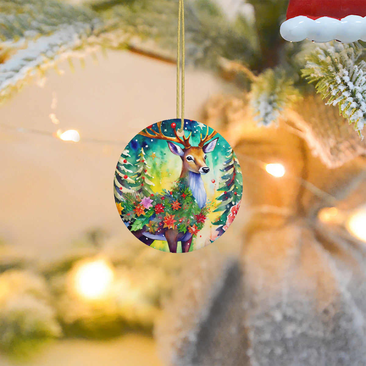 Woodland Deer Ceramic Christmas Ornament