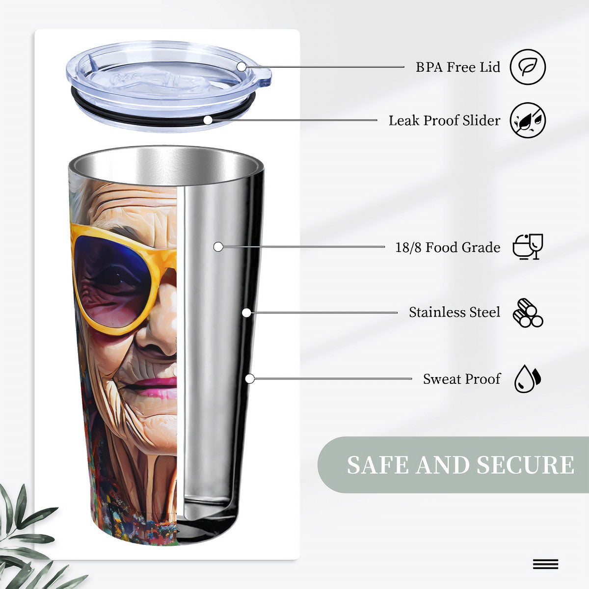 Golden Girl 20oz Stainless Steel Straw Lid Cup