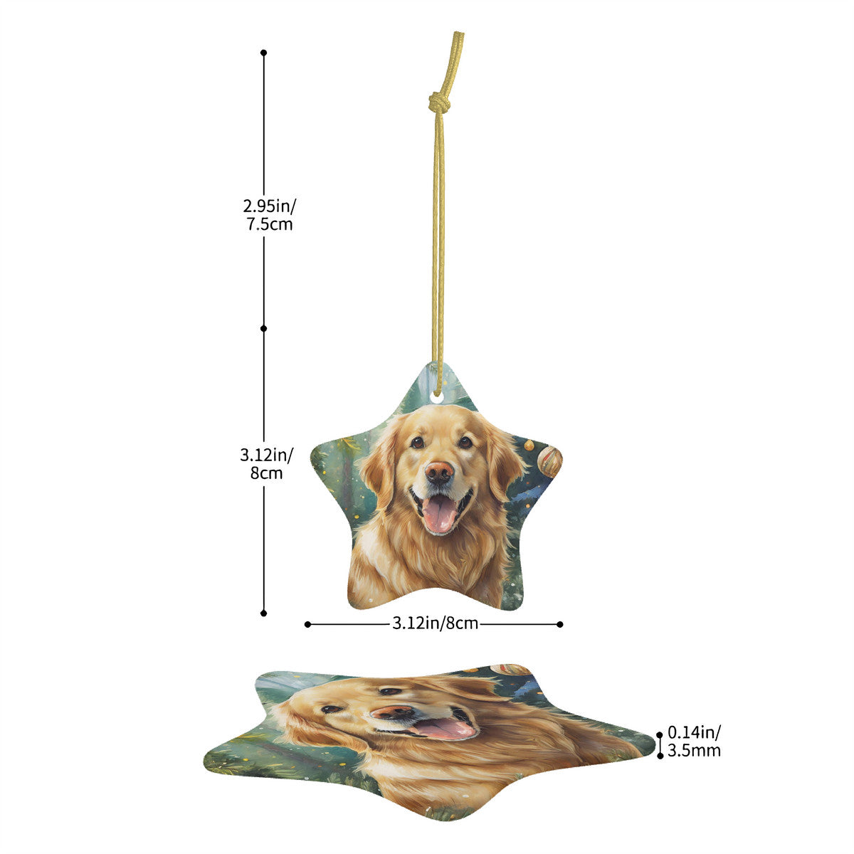 Golden Retriever Ceramic Star Shape Christmas Ornament