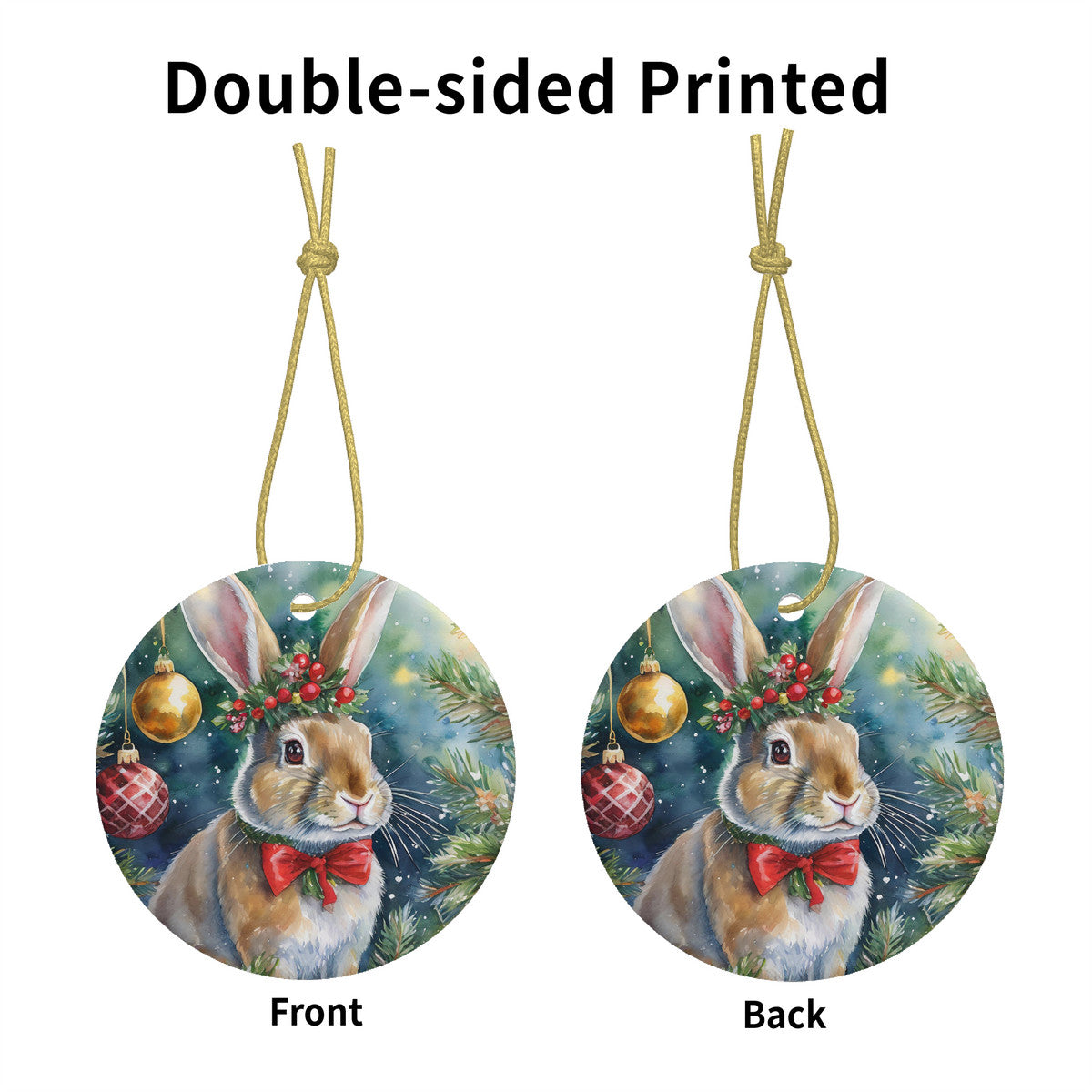 Bunny Rabbit Ceramic Christmas Round Ornament