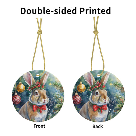 Bunny Rabbit Ceramic Christmas Round Ornament