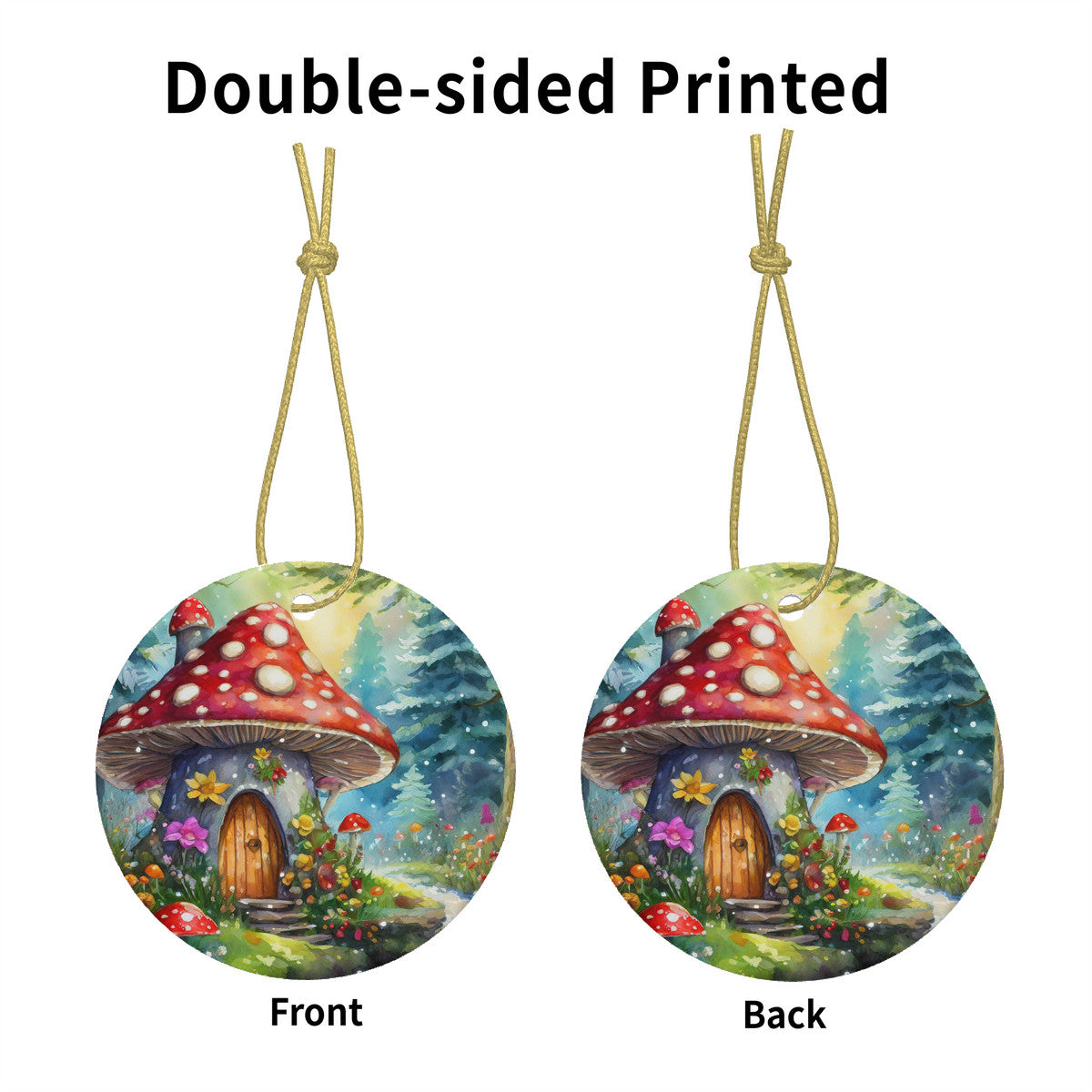 Mushroom Cottage Ceramic Christmas Round Ornament