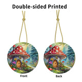 Mushroom Cottage Ceramic Christmas Round Ornament