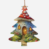 Mushroom Cottage Wooden Christmas Tree Hanging Ornament