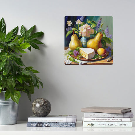 Still Life Cheese and Pears Square Steel Metal Wall Art Decor