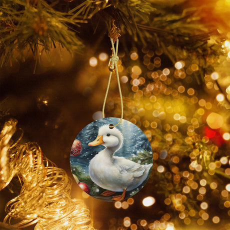 White Duckling Ceramic Christmas Round Ornament