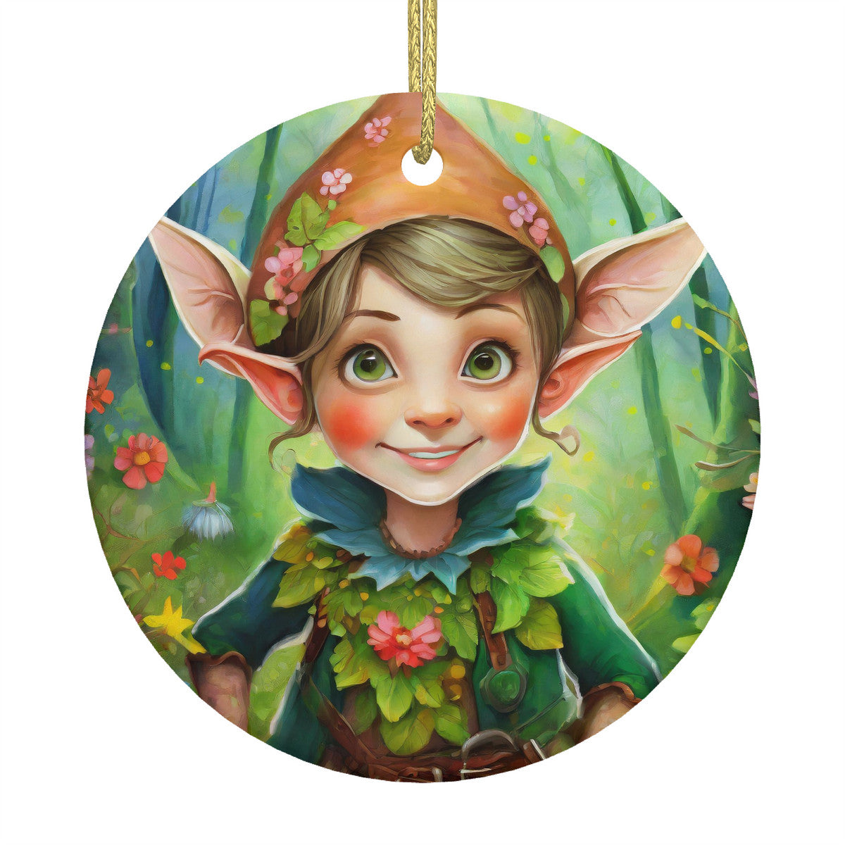 Woodland Elf Ceramic Christmas Ornament