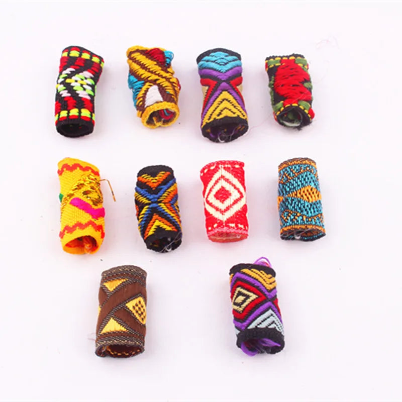 Mix Fabric Dread Dreadlock Tube Beads Clips Cuffs for Hair Braid Beads 10pcs