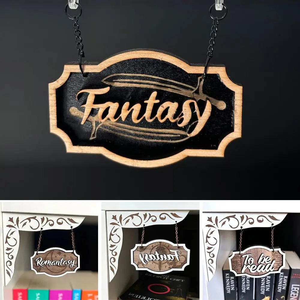 Wooden Bookshelf Signs Library Decor