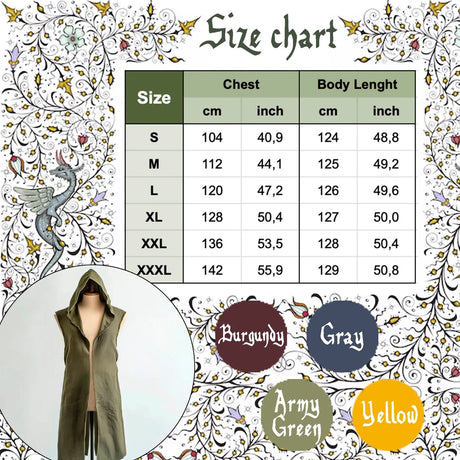 Medieval Mens Surcoat Linen Hooded Tunic Renfaire Cape LARP Ranger Cosplay