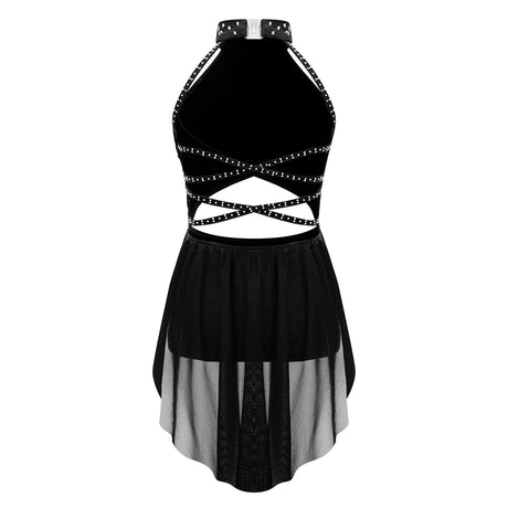 Girls Dance Performance Rhinestone Fringed Dress Figure Ice Skating Dancewear