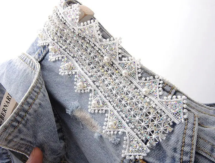 Lace Beaded Denim Vest