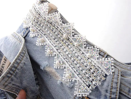Lace Beaded Denim Vest