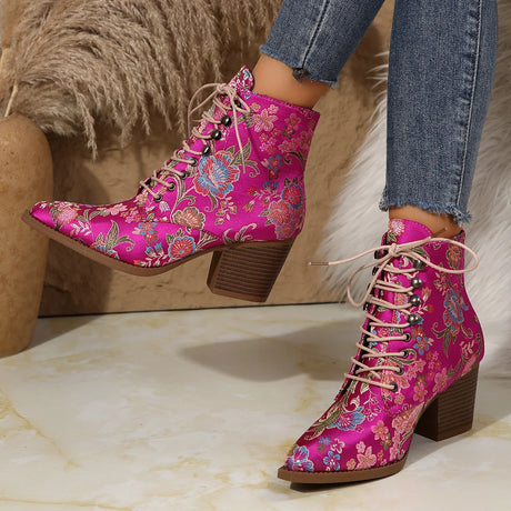 New Marie Antoinette Handmade Embroidered Ankle Boots