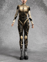 Nocturnal Enigma CyberPunk Armour Bodycon Jumpsuit Cosplay Costume Halloween Festival Fit Zentai Suit