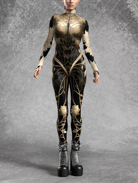 Nocturnal Enigma CyberPunk Armour Bodycon Jumpsuit Cosplay Costume Halloween Festival Fit Zentai Suit
