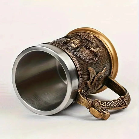 3D Viking Coffee Beer Mug Stainless Steel Warrior Stein Medieval Tree of Life Design