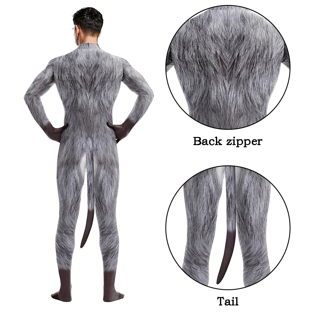 Animal Cosplay Carnival Costume Adults Bodysuit Unisex with Paws and Tail