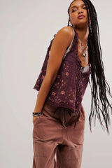 Pip's Summer Cotton Camis Crop Tops Boho Spliced Lace Tank Tops