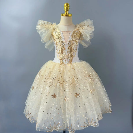 Fairy Tale Princess Gold Sequin Ballet Long and Short Tutu Dresses Dance Performance Wear