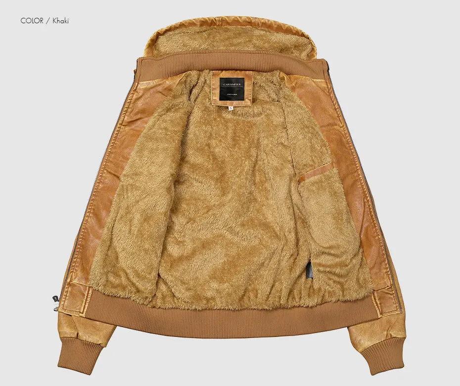 Woodsman PU Leather Jacket Cashmere Fleece Lined Hoodies