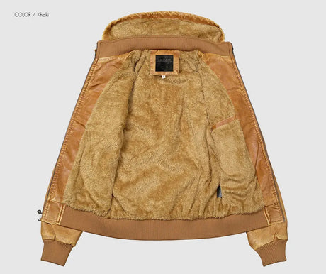 Woodsman PU Leather Jacket Cashmere Fleece Lined Hoodies