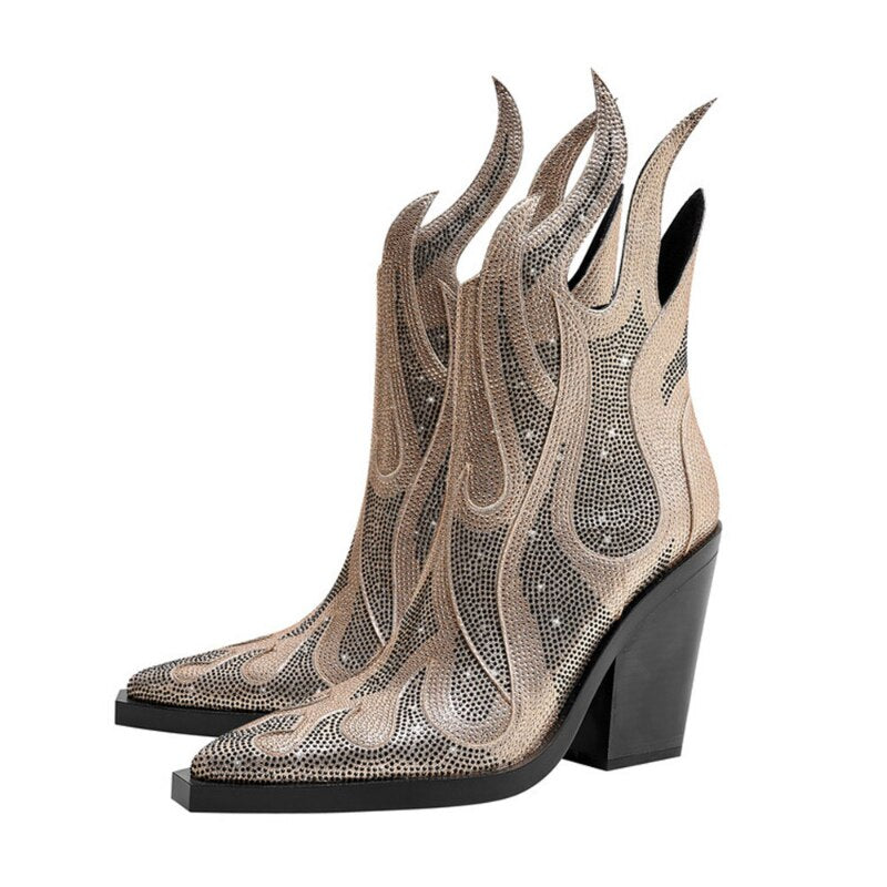 Flamin' Awesome Rhinestone Ankle Boots
