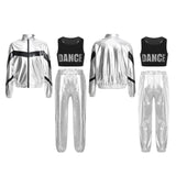 Girls Hip-hop Dance Outfit Streetwear Racer Back Tank Crop Top + Long Sleeve Jacket + Pants 3Pcs/Set