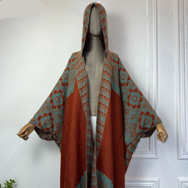 Boho Long Hooded Winter Cloak Cardigan Coat
