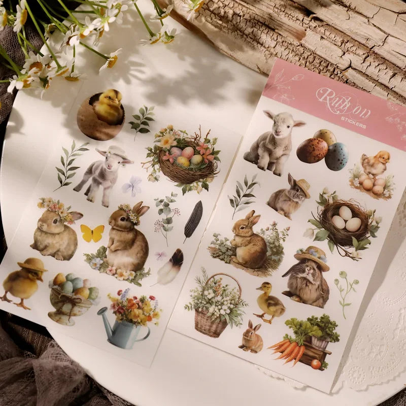 2 Sheet Easter RUB ON Transfer Stickers Cute Bunny Egg Flower Stickers DIY Scrapbooking Craft