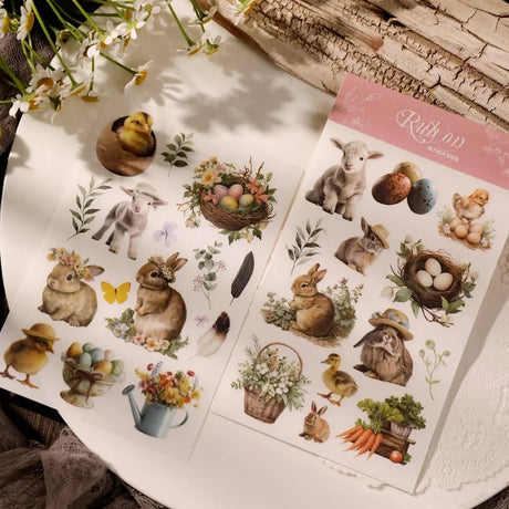 2 Sheet Easter RUB ON Transfer Stickers Cute Bunny Egg Flower Stickers DIY Scrapbooking Craft