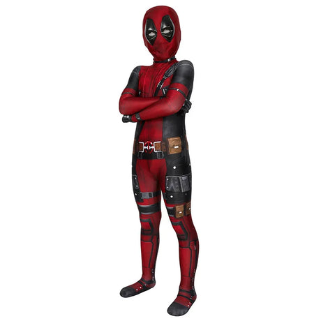 Deadpool Costume Kids Superhero Child Cosplay Halloween Costume Swords Kids Jumpsuit