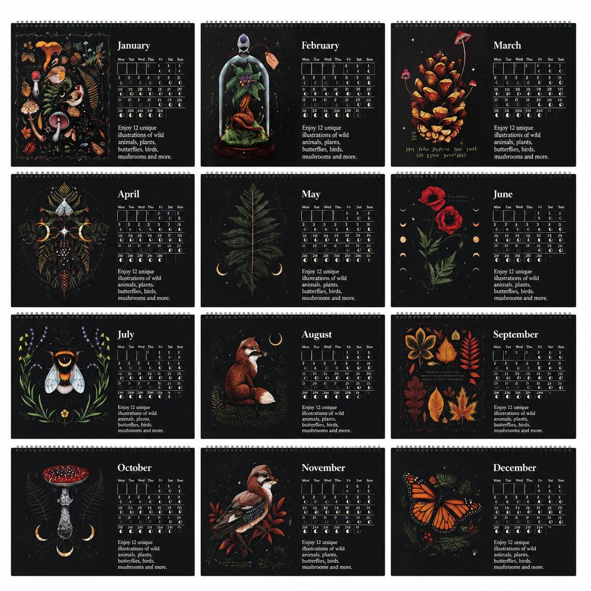 2027 Dark Forest Lunar Wall Calendar 12-Month Moon Phases