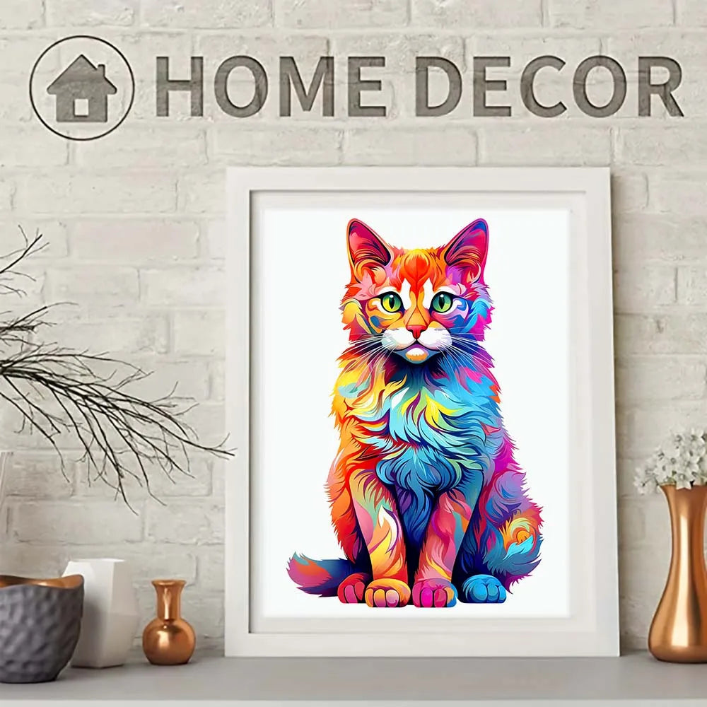 Rainbow Tabby Cat Wooden Jigsaw Puzzle Irregular Shape Pieces