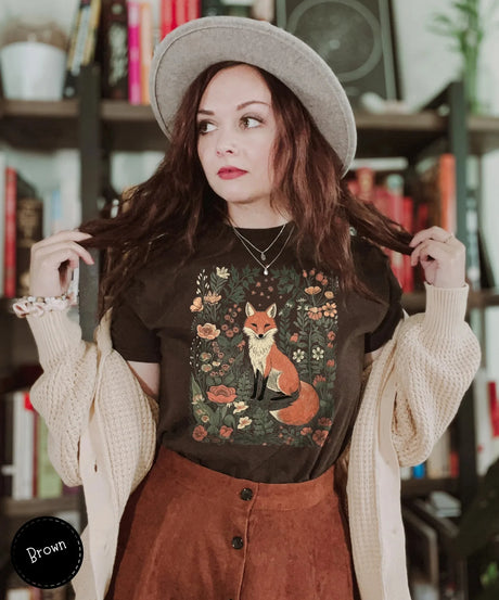 Woodland Fox T-Shirt Floral Cottagecore