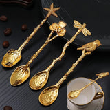 Golden Dragonfly Flower Bird Starfish 11CM Mini Spoon Teaspoon