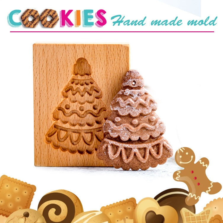 Easter Christmas Wooden Cookie Mould Gingerbread Embossing Stamp Baking Tools