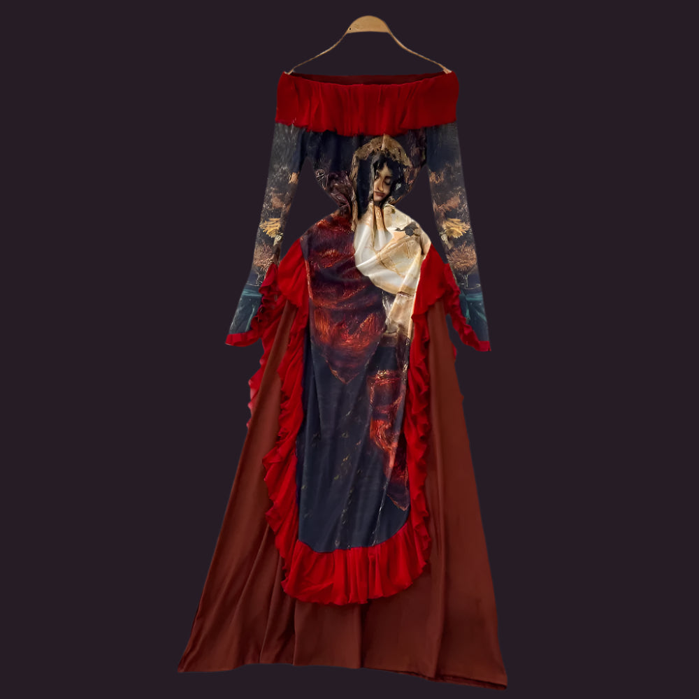Madelegna's French Renaissance Oil Painting Long Sleeve Dress
