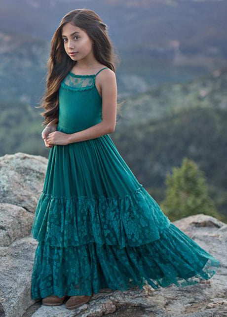 Girls Maxi Lace Chiffon Photoshoot Dresses For 3-15 Years