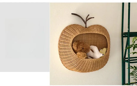 Handwoven Fruit Shape Wall Basket Apple Pear Wall-Mounted Storage Childrens Room Decor