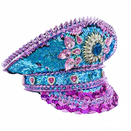 Spectacular Festival Rhinestone Captain Hat Military Cap