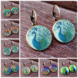 Peacock Paintings Cabochon Earrings