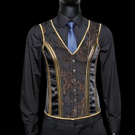 Vintage Circus Men's Boned Waistcoat Corset Vest Lace Up Burlesque Performance Stage Costume